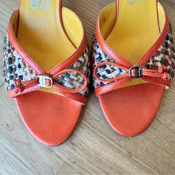 Salvatore Ferragamo Carolin Tweed Mule Lacquer Kitten Heel, Orange, Size 8, EUC - Picture 4 of 10